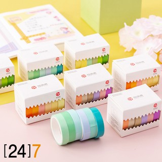 (24)7 [เซ็ตกล่อง 6 ม้วน] วาชิเทป เทปตกแต่ง เทปสีสดใส ยาว 3 เมตร หน้ากว้าง 0.9ซม. เทปกระดาษ เทปกาว