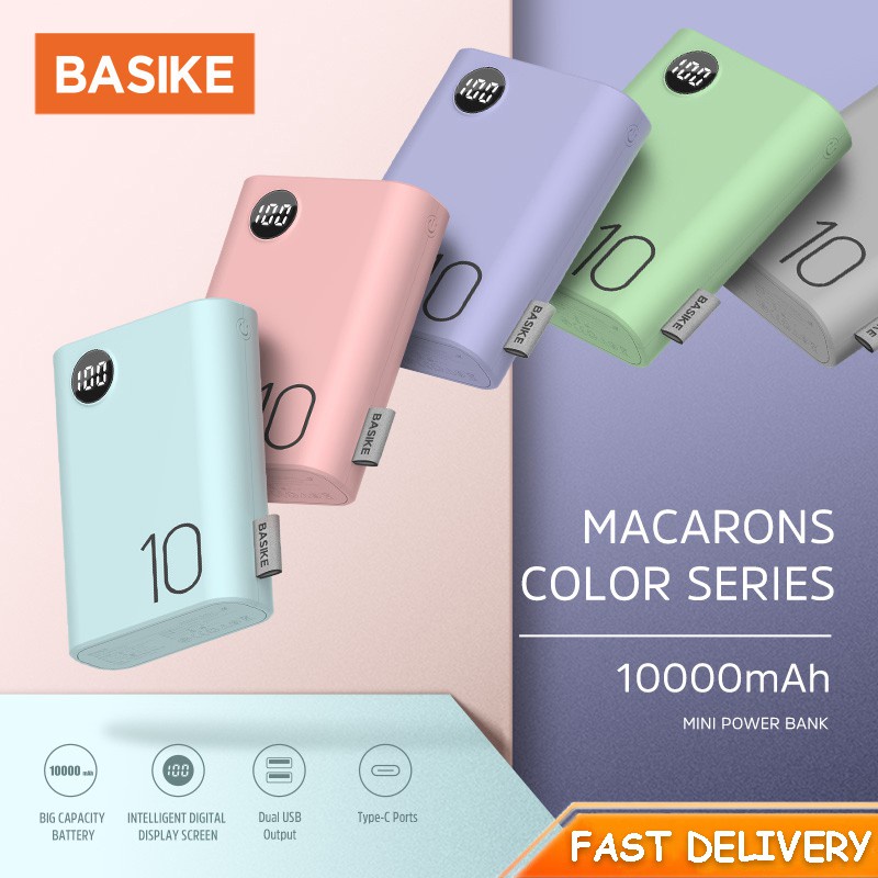 basike-pf23p-pf22-พาวเวอร์แบงค์-10000mah-powerbank-พาวเวอร์แบงค์ของแท้-แบบพกพา-mini-มาการอง-รับประกัน-1-ปี