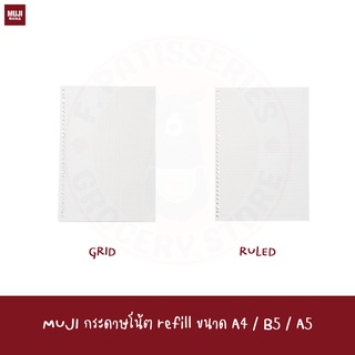 MUJI กระดาษโน้ตรีฟิล มีแบบเส้นและแบบกริด A4 A5 B5 LOOSE-LEAF Planted Wood Paper Ruled grid
