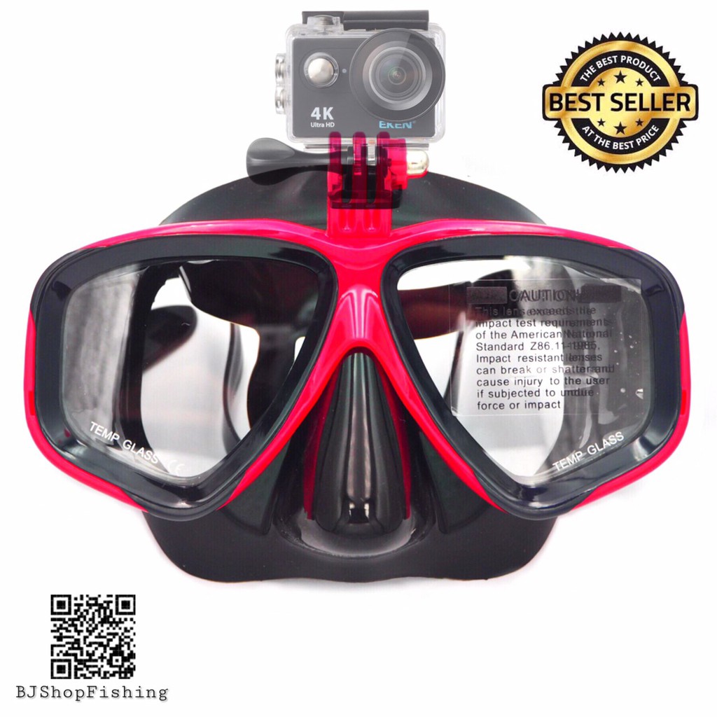หน้ากากดำน้ำ-แว่นตาดำน้ำ-ป้องกันน้ำเข้า-100-ติดกล้องแอ็คชั่นได้-แบบที่2-เขียว-แดง
