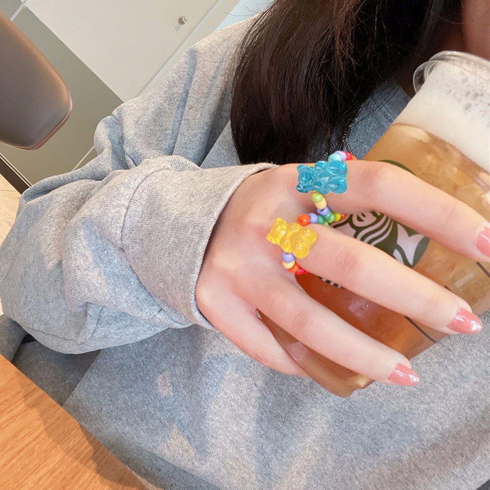 bliss-แหวนนิ้วมือรูปหมีสไตล์เกาหลี-2021-เครื่องประดับแฟชั่นเกาหลีหลากสี