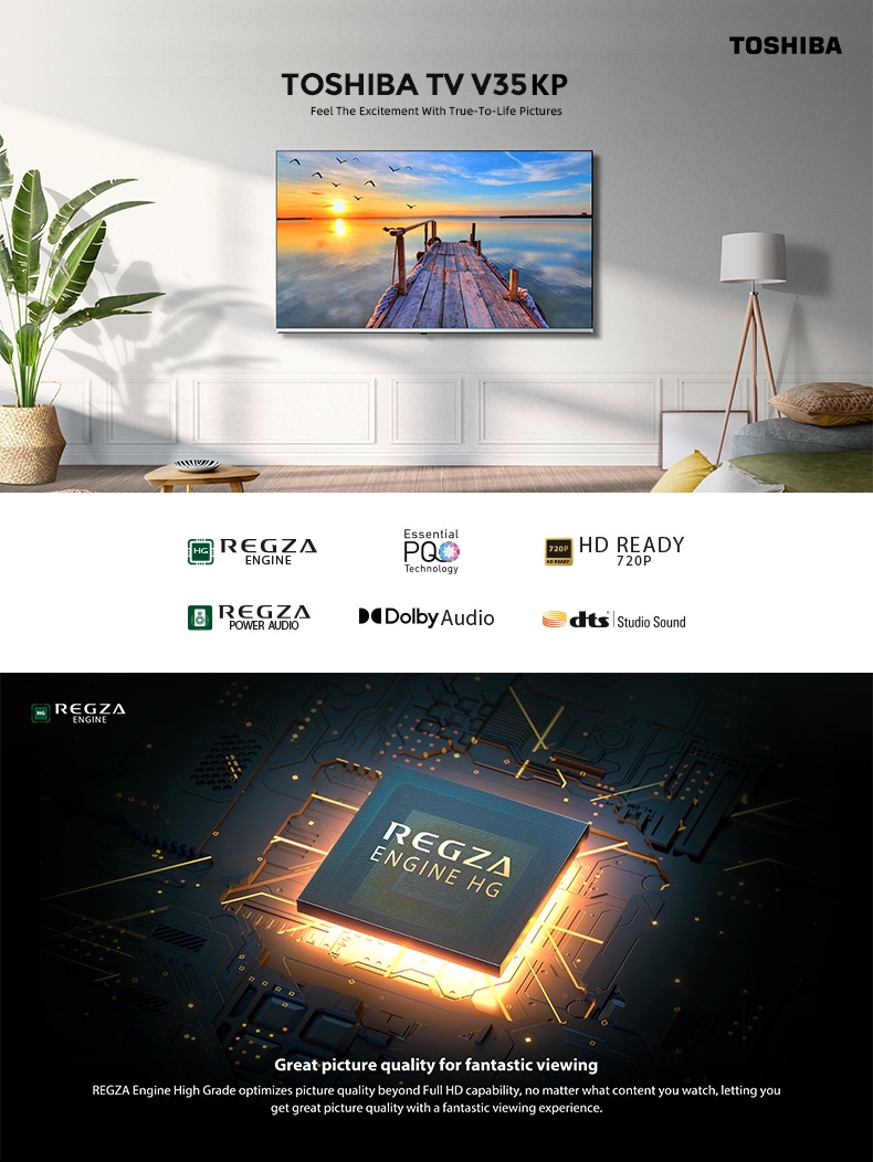 TOSHIBA 32V35MP ขนาด 32 นิ้ว ทีวี TV HD Wi-Fi Android TV Google assistant Voice Control Smart LED TV