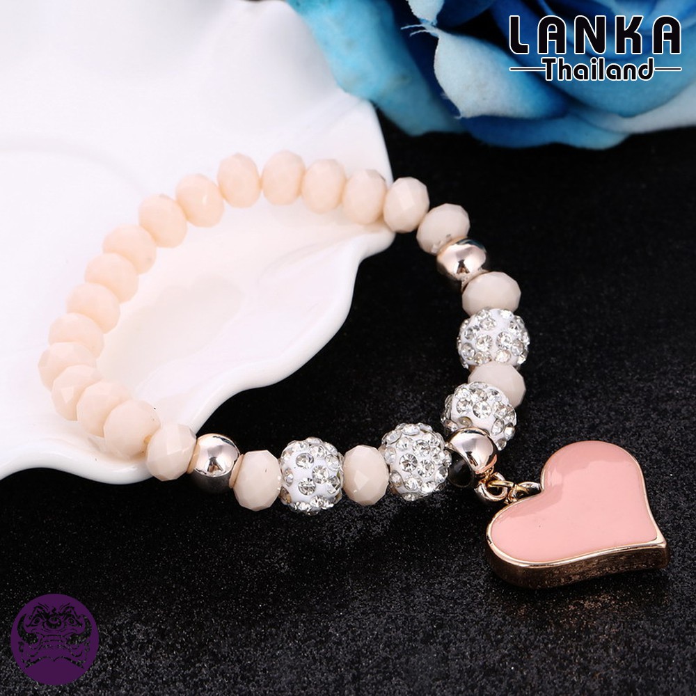 สร้อยข้อมือคริสตัล-handmade-สายสร้อยเอ็นยืด-รูปหัวใจ-สีชมพู
