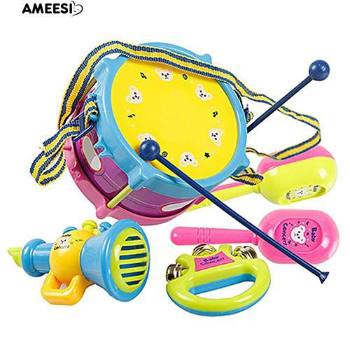 ameesi-เด็ก-kid-เด็กกลอง-handbell-เครื่องดนตรี-band-kit-toy5pcs-set