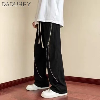 DaDuHey🔥 Mens High Street American Side Zipper Pants Ins Fashion Loose Straight Casual Pants