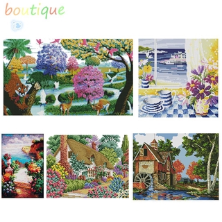 ( Ready Stock ) Landscape Diy ภาพจิตรกรรมปักครอสติสผ้าฝ้ายผ้าแคนวาส 14 Ct สําหรับตกแต่งบ้าน