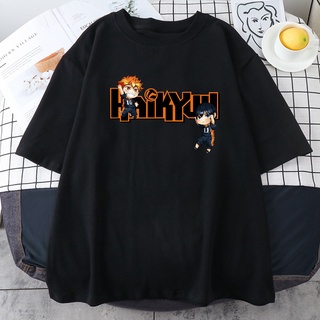 เสื้อยืดผ้าฝ้ายพิมพ์ลาย เสื้อยืด ทรงหลวม พิมพ์ลายอนิเมะ Haikyuu สไตล์ญี่ปุ่น