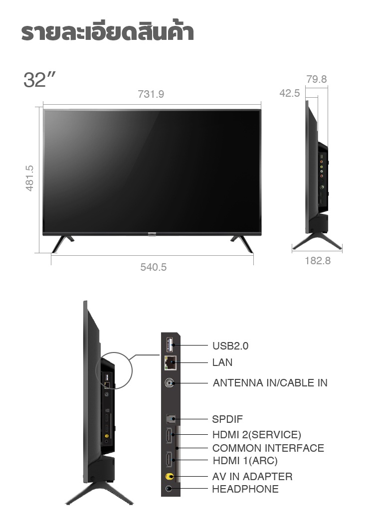 รายละเอียดเพิ่มเติมเกี่ยวกับ TCL ทีวี 32 นิ้ว Smart Android11 TV HD Wifi/Youtube/Nexflix รุ่น LED32S6500