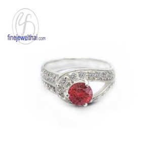 Finejewelthai-แหวนทับทิม-แหวนเพชรCZ-แหวนเงินแท้-พลอยประจำเดือนเกิด-Ruby-Silver-Ring-Birthstone-R1291rb