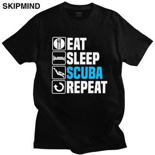 เสื้อยืดสีขาวเสื้อยืดลําลอง แขนสั้น คอกลม ลาย Eating Sleep Scuba Diverator สําหรับผู้ชายS-4XL