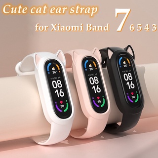 &lt;&lt;สายนาฬิกาข้อมือซิลิโคน Tpu ลายหูแมวน่ารัก แบบเปลี่ยน สําหรับ Xiaomi Mi Band 7 6 5 4 3 MiBand 6 5 Miband7
