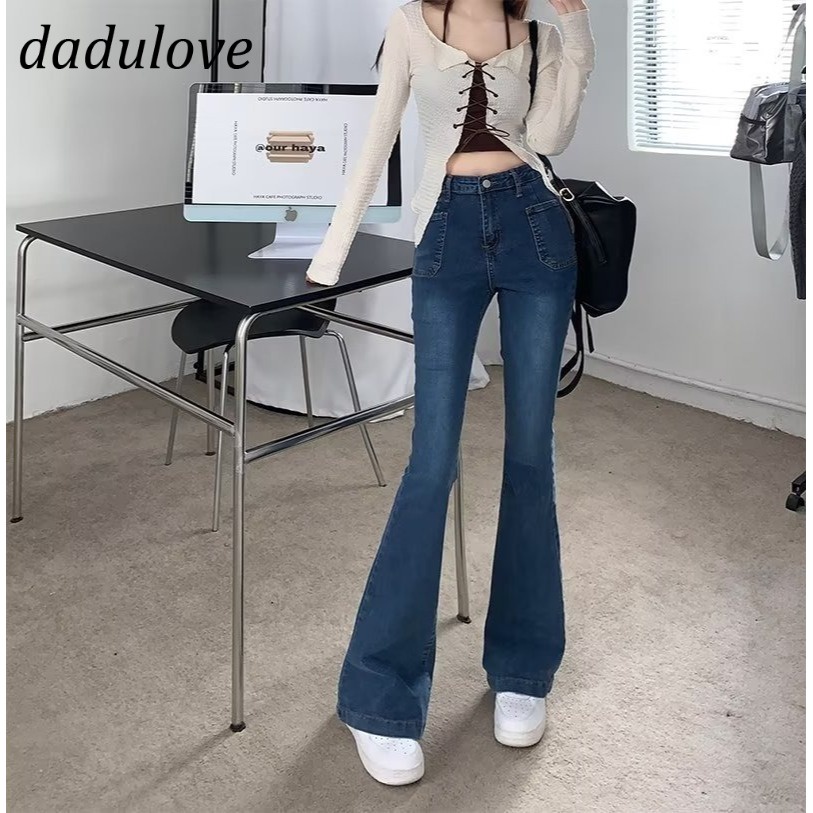 dadulove-new-ins-niche-korean-version-of-retro-jeans-high-waist-elastic-flared-pants-wide-leg-pants