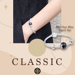 CHEEVITWUFU Silver Bracelet with Blue Tiger’s Eye Charm and Stoppers สร้อยข้อมือเงิน พร้อมชาร์มหินบลูไทเกอร์อายและสต็อป