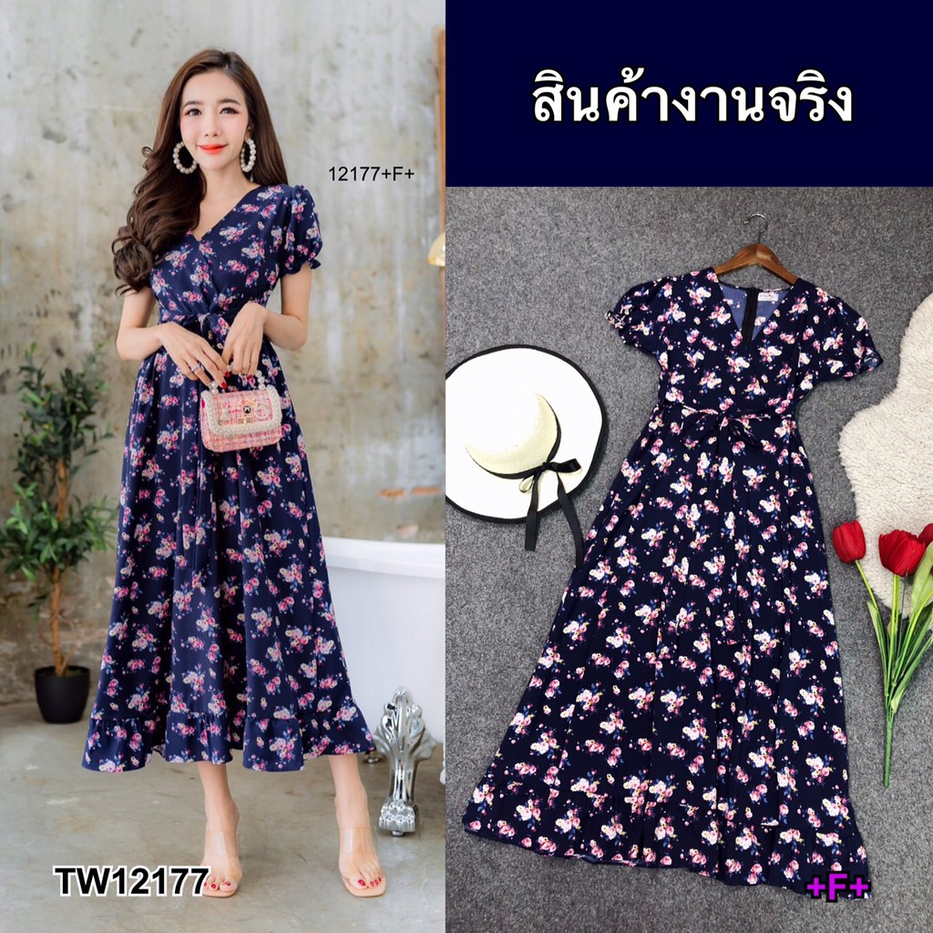 ak-12177-maxidress-แม็กซี่เดรสยาว-พิมลายดอกไม้ทั้งตัว