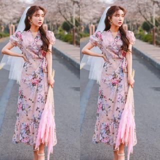 เดรสยาวสีชมพู แขนตุ๊กตา น่ารักใส่ถ่ายรูปสวยมาก📷✨