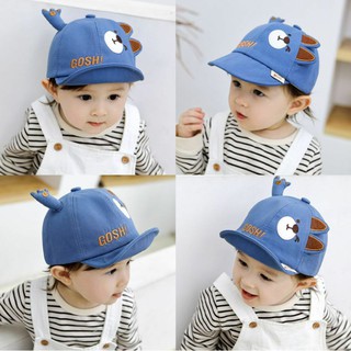 สินค้า [พร้อมส่ง]หมวกเด็ก หมวกแก๊ปเด็ก 4เดือน - 2ปี รอบหัว 48-50 cm. หมวกแฟชั่นผ้า COTTON แต่งหน้าหมี🐻 ปักอักษร GOSH!