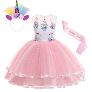 Unicorn dress princess girl unicorn party dress sleeveless flower tutu childrens tulle dress accessories accessories Christmas party costume