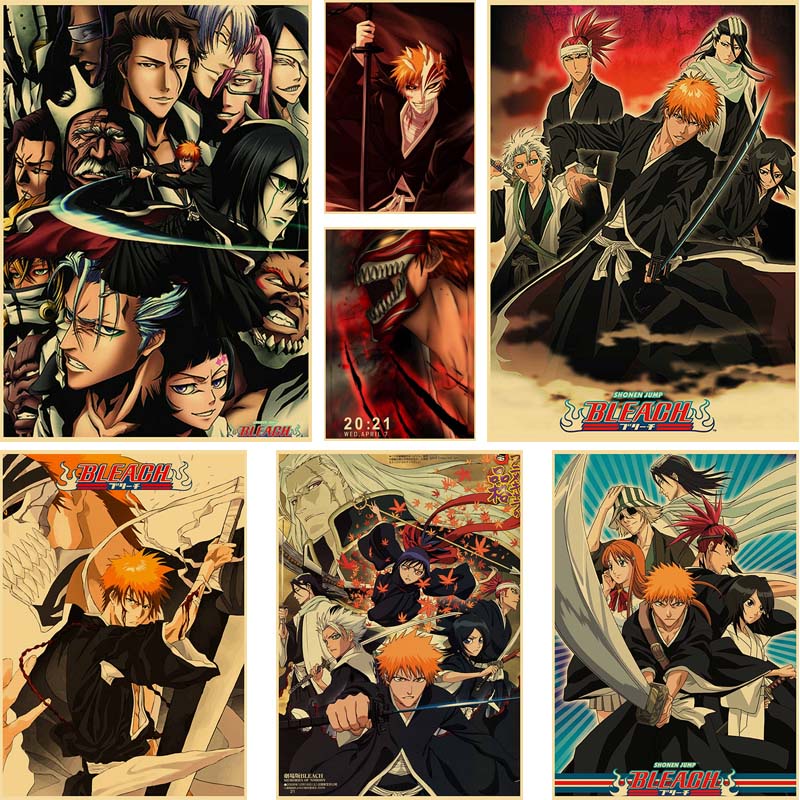 โปสเตอร์กระดาษคราฟท์-ลายอะนิเมะ-bleach-สไตล์วินเทจ-คลาสสิก-สําหรับตกแต่งผนังบ้าน-ห้อง