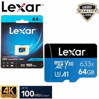 สินค้า Lexar micro SDXC Card 64 GB Class10 U3 V30 633x 100MB/s Blue Series รองรับการใช้งาน 4K