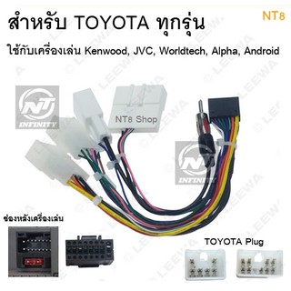 ชุดปลั๊กตรงรุ่น Toyota พร้อมสายวิทยุ สำหรับ 2din Kenwood, JVC, Worldtech, Alpha, Android