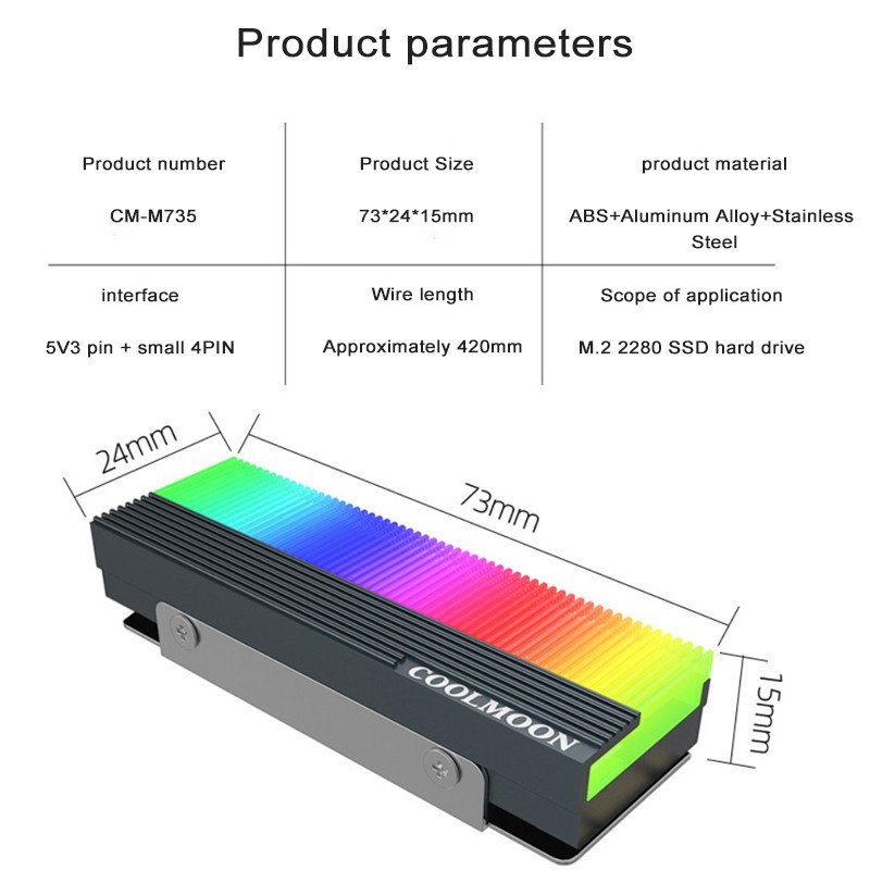 M.2 2280 ARGB Disco Duro Disipador de calor Enfriamiento M2.2280 SSD Enfriador 5V 3Pin direccionable RGB Sync Multi Mainboard Disipación de calor eficiente Radiador SSD con almohadilla térmica (negro
