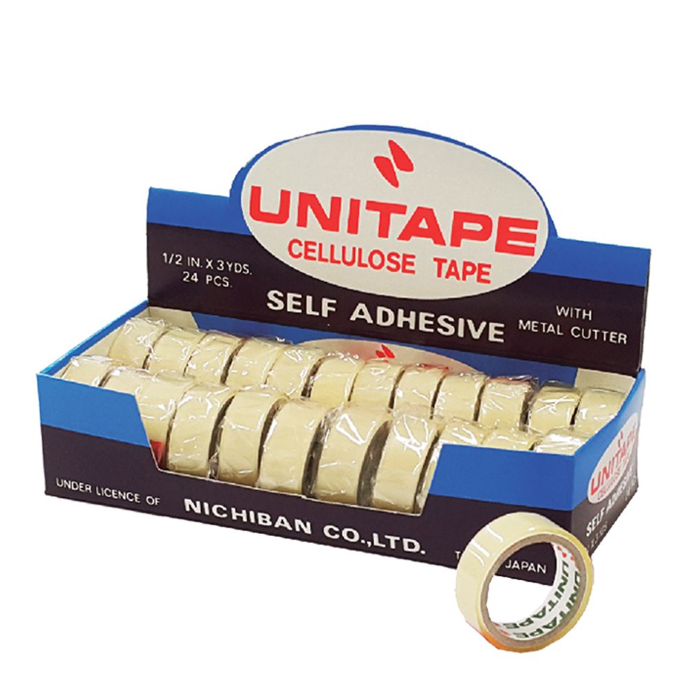 ยูนิเทป-เทปใสเซลลูโลส-กาวยาง-แกนเล็ก-แพ็ค-24-ม้วน101346unitape-clear-tape-1-2-3y-24rolls-pack