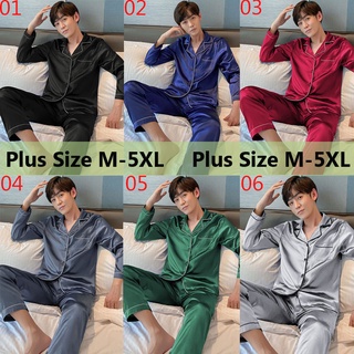 ชุดนอนแขนยาว ผ้าซาติน ขนาดใหญ่ สีพื้น สําหรับผู้ชาย ไซซ์ M - 5XL