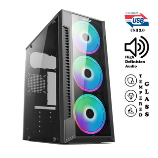 CASE (เคสเกมมิ่ง) VENUZ ATX Computer Case VC501 RGB Tempered Glass *มีพัดลมขนาด12นิ้ว ด้านหน้า3ตัว* มาพร้อมไฟRGBสวยงาม