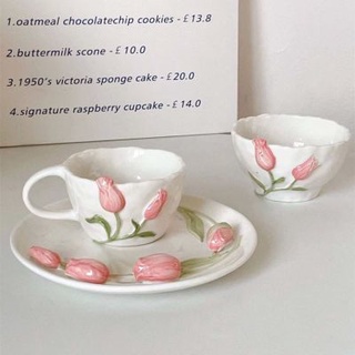 สามมิติการบรรเทาทิวลิปเซรามิกส์จานจานขนม ถ้วยกาแฟ