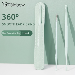 Brainbow ชุดไม้แคะหู PP สีเขียวมิ้นท์ + หัวสกรูซิลิโคน 360 2 ชิ้น ° เครื่องมือไม้แคะหู แบบเรียบ สําหรับนวดดูแลหู