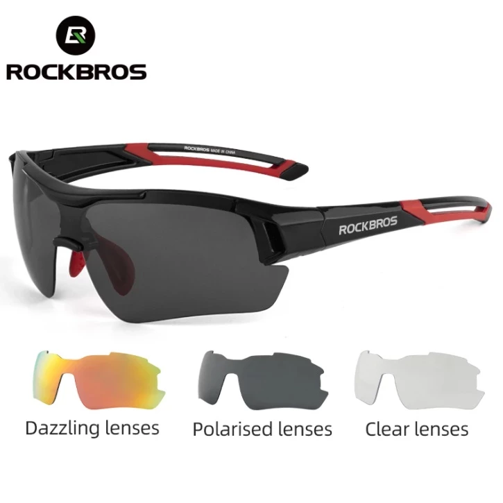 ROCKBROS แว่นตากันแดดเลนส์โพลาไรซ์ 3 ชิ้น สำหรับขี่จักรยาน น้ำหนักเบา ถอดเปลี่ยนได้