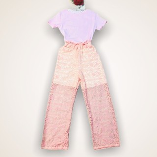 2️⃣6️⃣6️⃣ 🌹🌹 ชุดเซ็ต เสื้อยืดสีชมพู + กางเกงลูกไม้สีชมพูหวานแหวว