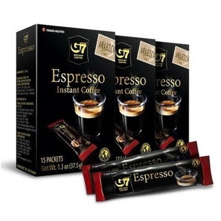 ภาพขนาดย่อของสินค้าพร้อมส่ง G7 Espresso กาแฟดำเอสเพรสโซ่ กาแฟอาราบิก้า 100% แบบสำเร็จรูป 1 กล่องมี 15 ซอง (37.5g)