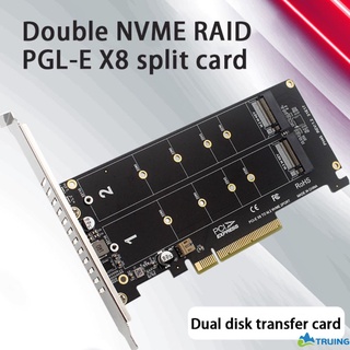ภาพหน้าปกสินค้าPCI-EX8 dual-disk NVME M.2 MKEY SSD RAID array expansion adapter motherboard PCI-E split card TRUING ที่เกี่ยวข้อง