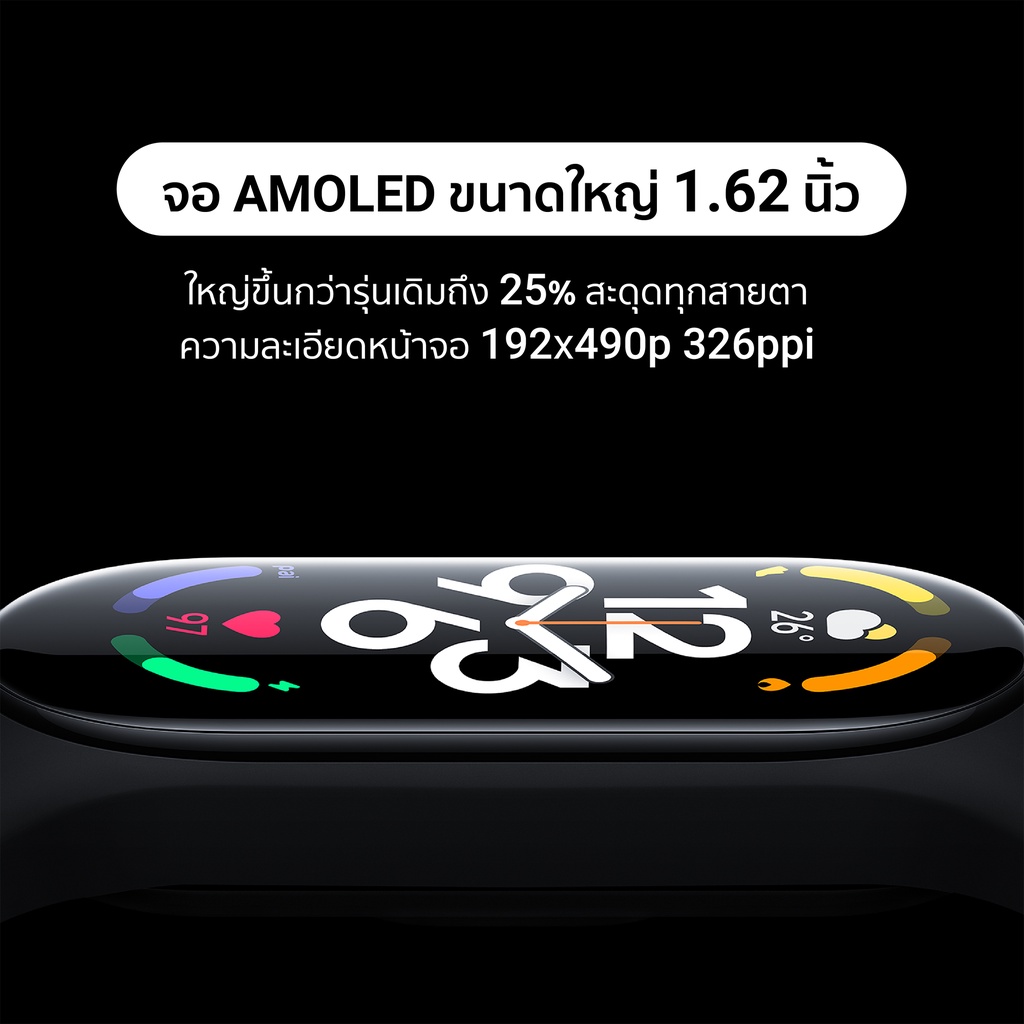รายละเอียดเพิ่มเติมเกี่ยวกับ Xiaomi Mi Band 7 (GB.V) สมาร์ทวอทช์ หน้าจอ AMOLED 1.62 นิ้ว วัดออกซิเจนในเลือด ศูนย์ไทย -1Y