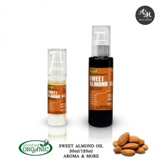 Aroma&amp;More Sweet Almond Oil Virgin, Organic น้ำมันสวีท อัลมอลด์ เวอร์จิ้นออร์แกนิก (Cosmetic Grade) 30/120ML