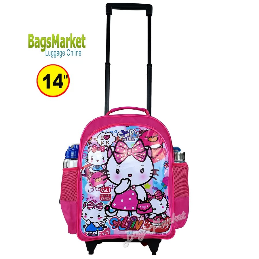 bagsmarket-kids-luggage-14-ขนาดกลาง-m-wheal-กระเป๋าเป้มีล้อลากสำหรับเด็ก-กระเป๋านักเรียน-kitty-ลายการตูนคิตตี้