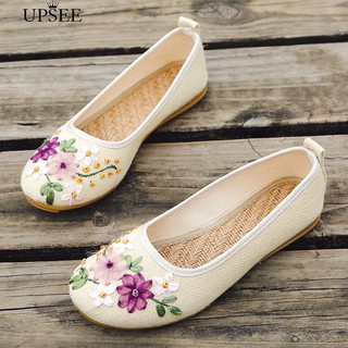 ภาพขนาดย่อของสินค้า* ปัก Vintage ปักดอกไม้รอบรองเท้า Toe รองเท้า Loafers Ballerina