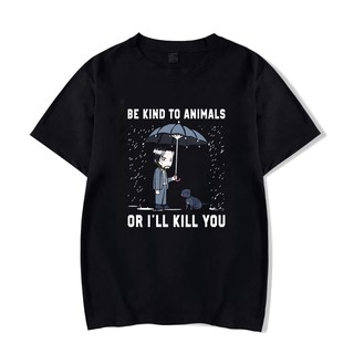 เสื้อยืดสีขาวjohn wick be kind to animal or i  ll kill you เสื้อยืดลําลองสําหรับผู้ชายแขนสั้นสีดําS-4XL