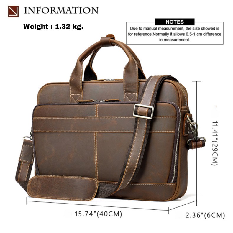 briefcase-กระเป๋าใส่เอกสาร-โน๊ตบุ๊ค-หนังแท้พรีเมี่ยม-สำหรับผู้ชาย-รุ่นlb57-สีน้ำตาล