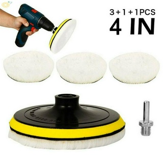 ภาพขนาดย่อของสินค้า5Pcs 4Inch Buffing Polishing Pads Wool Wheel Mop Kit For Car Polisher Drill