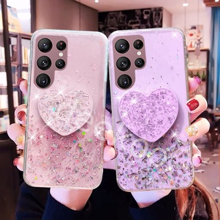 เคสโทรศัพท์ ซัมซุง Samsung Galaxy S22+ S22 Ultra Plus A03 Phone Case With Love Stand Holder Handphone Casing Bling Glitter Star Back Cover เคส SamsungS22 GalaxyS22 S22Ultra S22Plus