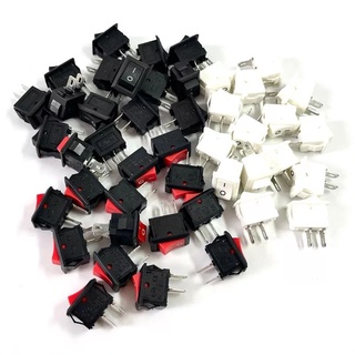 แพ็ค5ตัว Mini Rocker สวิทช์ SPST สีดำและสีแดง Snap Switches ปุ่ม AC 250V 3A / 125V 6A 2ขา I/O 10*15มม.-ปิด Rocker