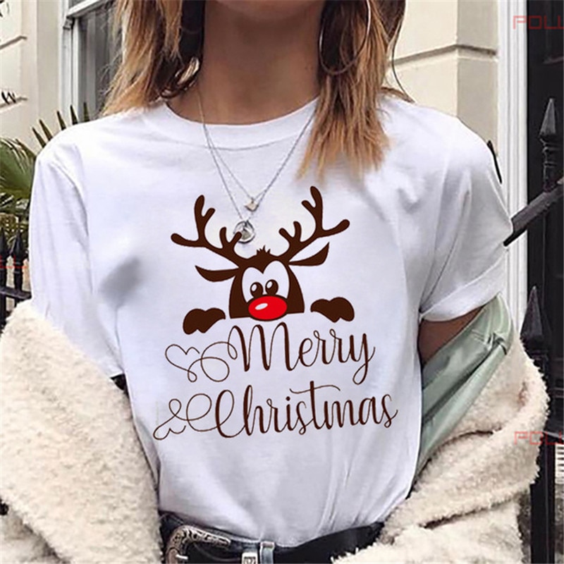 พร้อมส่ง-new-lovely-deer-t-shirt-harajuku-women-fashion-christmas-printed-short-sleeve-t-shirt-white-suitable