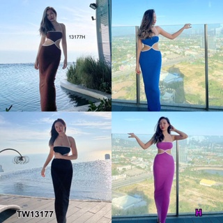 TW13177 ชุดเดรสยาวรัดรูปสายแซ่บsexy ผูกโบว์หลัง สี ดำ น้ำตาล ม่วง น้ำเงิน