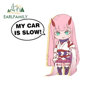 Earlfamily สติกเกอร์ ลาย DARLING in the FRANXX Zero Two My Car Is Slow ขนาด 13 ซม. x 11.9 ซม. สําหรับติดตกแต่งหน้าต่างรถยนต์ รถจักรยานยนต์