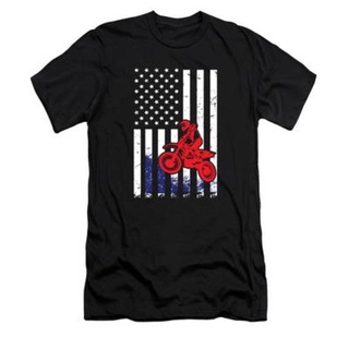เสื้อยืดผู้ชาย Gildan เสื้อยืด พิมพ์ลายธงอเมริกัน Dirt Bike สําหรับผู้ชาย และผู้หญิง S-5XL