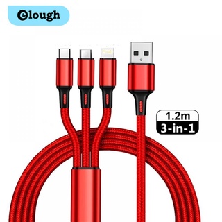 Elough 3 in 1 สายชาร์จ USB Type C ไนล่อนถัก หลากสี สําหรับโทรศัพท์มือถือ 3A