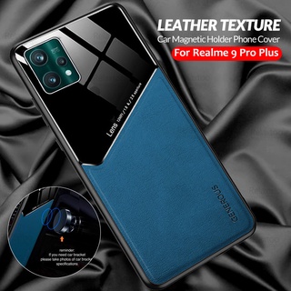 For Oppo Realme 9 Pro+ Case Leather Car Magnetic Holder Cover On Realme9 Pro Plus 9i Shockproof Acrylic Back Fundas