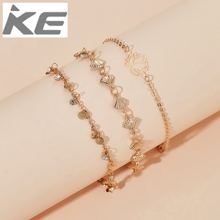 Popular Jewelry Creative Simple Disc Inlaid Rhinestone Lotus Scallop Anklet 3-Piece Set for gi